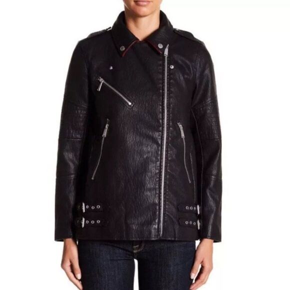 BCBGeneration Long Faux Leather Asymmetrical Zip Moto Jacket | Size S - Picture 3 of 11